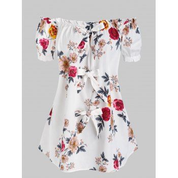 Off The Shoulder Floral Print Bowknot T-shirt dresslily imagine noua 2022