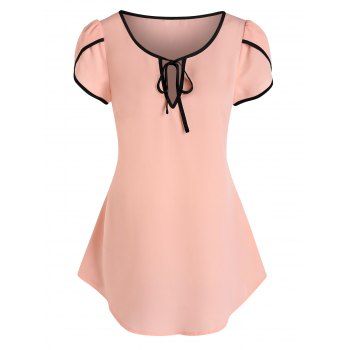 

Petal Sleeve Keyhole Binding Blouse, Light pink