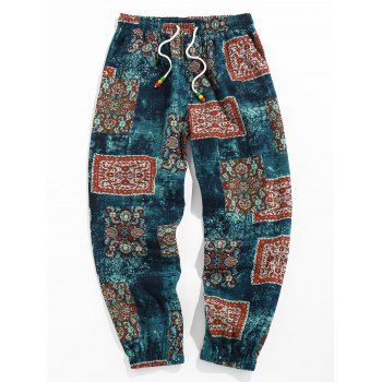 

Bohemian Scarf Print Casual Pants, Deep blue