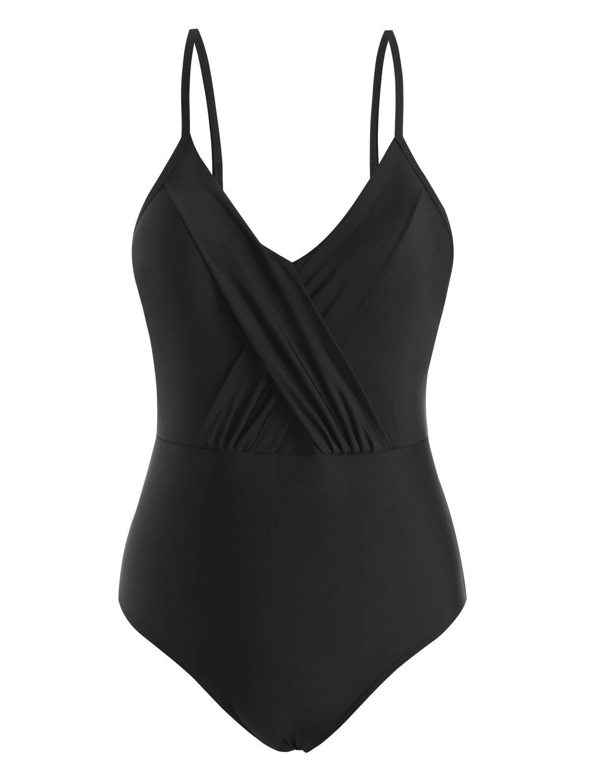 Criss Cross Plunge Front One-piece Swimsuit - BLACK M