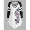 T-shirt Croisé à Imprimé Crâne à Manches Raglan de Grande Taille - Blanc 3X