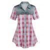 Blouse Motif à Carreaux de Grande Taille en Denim - multicolor L