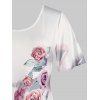 Plus Size Floral Print Curved Hem Longline T Shirt - WHITE 4X