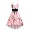 Robe à Bretelle Haute Basse Fleurie Imprimée de Vacance - Rose clair L
