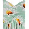 Vacation Daisy Floral Print Spaghetti Strap Overlap Dress - LIGHT GREEN XL