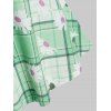Plaid Floral Print Bowknot Faux Twinset T-shirt - LIGHT GREEN XXXL