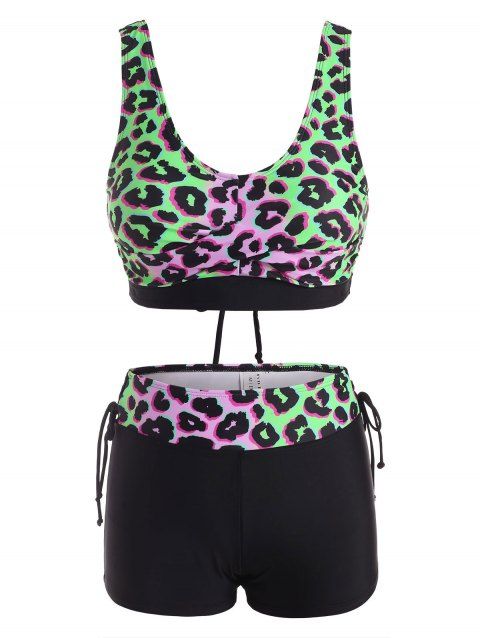 Leopard Lace-up Boyshorts Tankini Swimwear