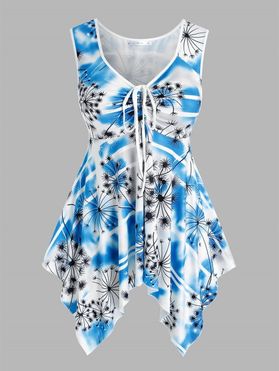 Plus Size Printed Cinched Handkerchief Tank Top