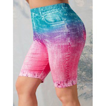 

PLus Size 3D Print Ombre Short Leggings, Multicolor