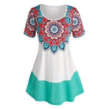 

Plus Size Colorblock Flower Pattern T Shirt, Multicolor