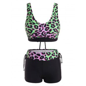 

Leopard Lace-up Boyshorts Tankini Swimwear, Black