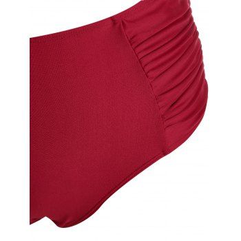 Buy Tied Shoulder Strawberry Print Ruched Peplum Tankini Swimwear. Picture