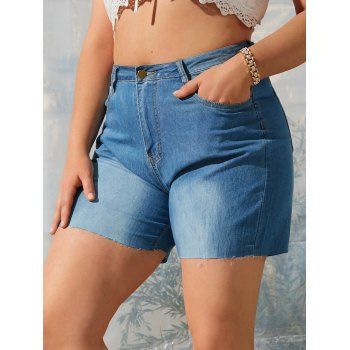 

Raw Hem High Waisted Plus Size Denim Shorts, Blue