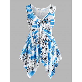 

Plus Size Printed Cinched Handkerchief Tank Top, Light blue