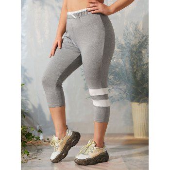 

Plus Size Striped Print Marled Capri Leggings, Light gray