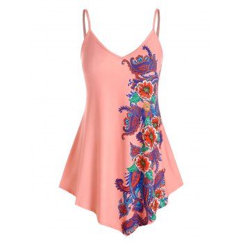 

Plus Size Floral Print Backless Uneven Hem Camisole, Light orange