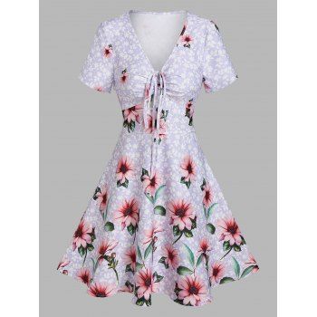 

Flower Print Cinched Flare Dress, Light purple