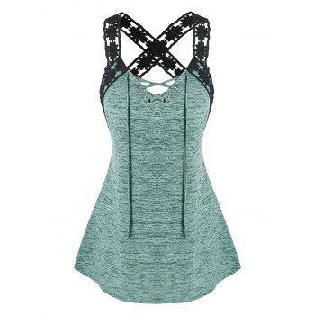 

Plus Size Laced Up Colorblock Tank Top, Deep green