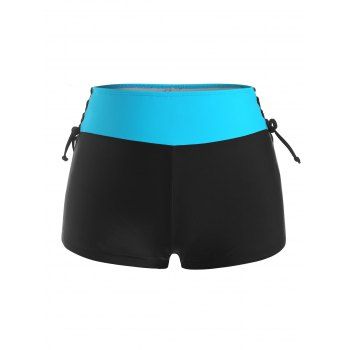 

Plus Size Lace-up Contrast Waistband Swim Boyshorts, Light blue