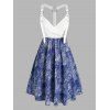 Robe Anneau Bouclée Imprimée Tordue de Grande Taille en Denim - Bleu L