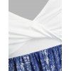 Robe Anneau Bouclée Imprimée Tordue de Grande Taille en Denim - Bleu 5X