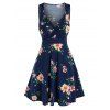 Summer Floral Print Sleeveless Surplice Dress - DEEP BLUE XXXL