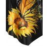 Sunflower Butterfly Print Flounce Overlay Cinched Tankini Swimwear - BLACK S