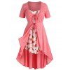 T-shirt Haut Bas Noué en Avant de Grande Taille à Imprimé Fleur - Rose clair 3X