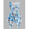 Plus Size Printed Cinched Handkerchief Tank Top - LIGHT BLUE 4X