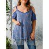 Haut à Épaules Dénudées avec Applique Papillon en Maille Grande-Taille - Bleu 2X
