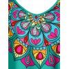 Plus Size Colorblock V Neck Floral T Shirt - LIGHT GREEN 4X