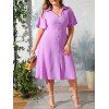Robe Mi-Longue Fendue à Manches de Cloche de Grande Taille - Violet clair 1X
