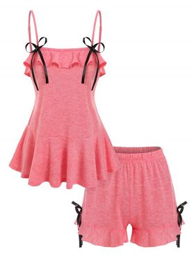 Bowknot Detail Flounced Cami Top and Mini Shorts Sleepwear Set