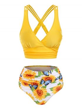 Sunflower Tummy Control Bikini Swimsuit Bright Full Coverage Ruched Swimwear Set