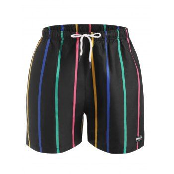 

Colorful Stripe Print Casual Shorts, Black