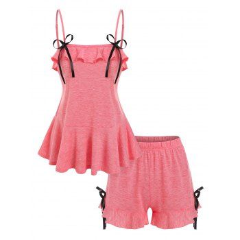 

Bowknot Detail Flounced Cami Top and Mini Shorts Sleepwear Set, Light pink