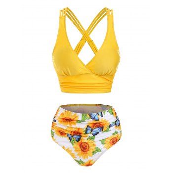 

Sunflower Butterfly Print Ruched Padded Bikini Set, Yellow