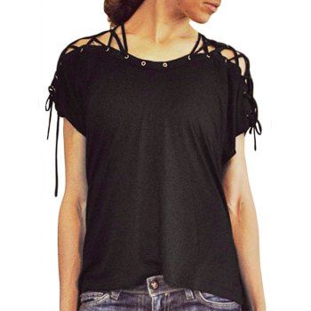 

Lace-up Detail High Low T-shirt, Black