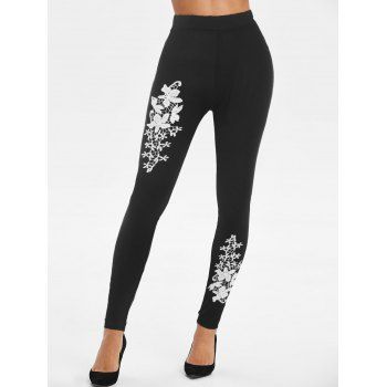 

Flower Lace Panel Skinny Leggings, Black