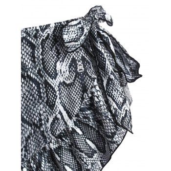 Snakeskin Print Swimsuit Ruched Ruffle Moulded Three Piece Tankini Swimwear