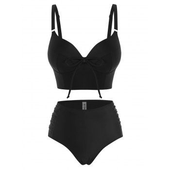 

Gothic Tummy Control Swimsuit Corset Ruched Moulded Tankini Swimwear Set, Black