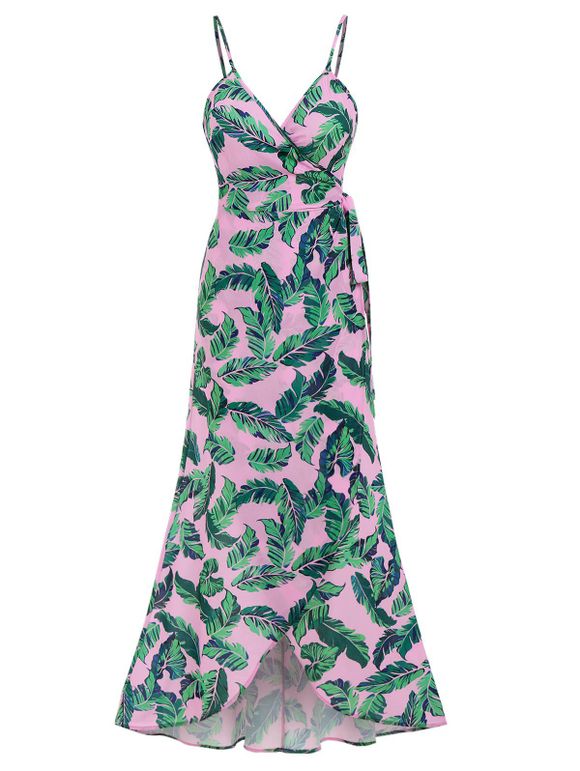 Palm Leaves Print Maxi Wrap Dress - GREEN XXXL