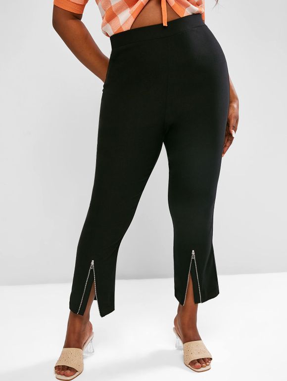 Pantalon Bootcut Zippé de Grande Taille à Ourlet Zippé - Noir 5XL