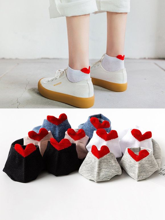Ensemble de Chaussettes Socquettes Antidérapantes en Coton Motif Cœur 5 Paires - multicolor 