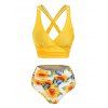 Sunflower Tummy Control Bikini Swimsuit Bright Full Coverage Ruched Swimwear Set - YELLOW M