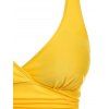 Tummy Control Bikini Swimsuit Bright Color Sunfower Print Full Coverage Ruched Beach Swimwear - YELLOW XXXL