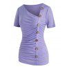 T-shirt Asymétrique Boutonné de Grande Taille à Col Oblique - Pourpre 5X