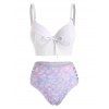 Mermaid Vacay Swimwear Criss Cross Bowknot Underwire Push Up Asymmetrical Hem Skirt Three Piece Tankini Swimwear - WHITE S