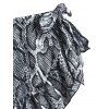 Snakeskin Print Swimsuit Ruched Ruffle Bowknot Push Up Underwire Three Piece Tankini Swimwear - BLACK S