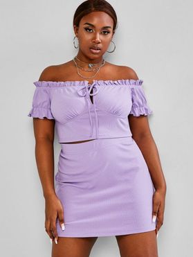 Plus Size Ribbed Off Shoulder Two Piece Skirt Dress